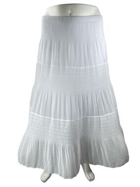 Nashalyly Women's White Elastic Waist Ruffled Tiered Maxi Flare A-Line Skirt XL